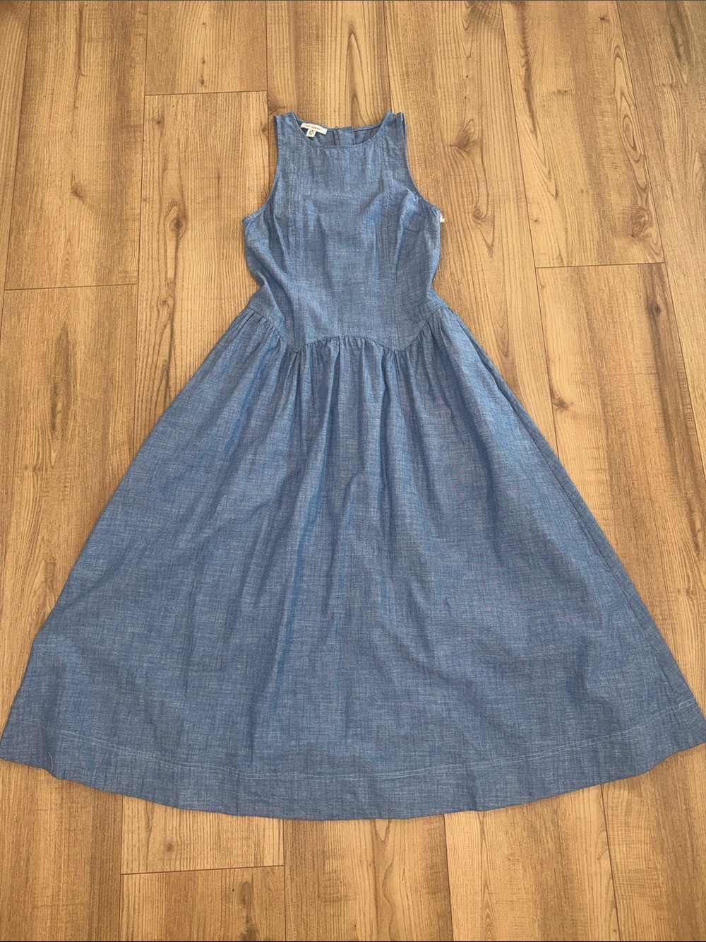 Sleeveless Blue Chambray Midi Dress - Unbranded